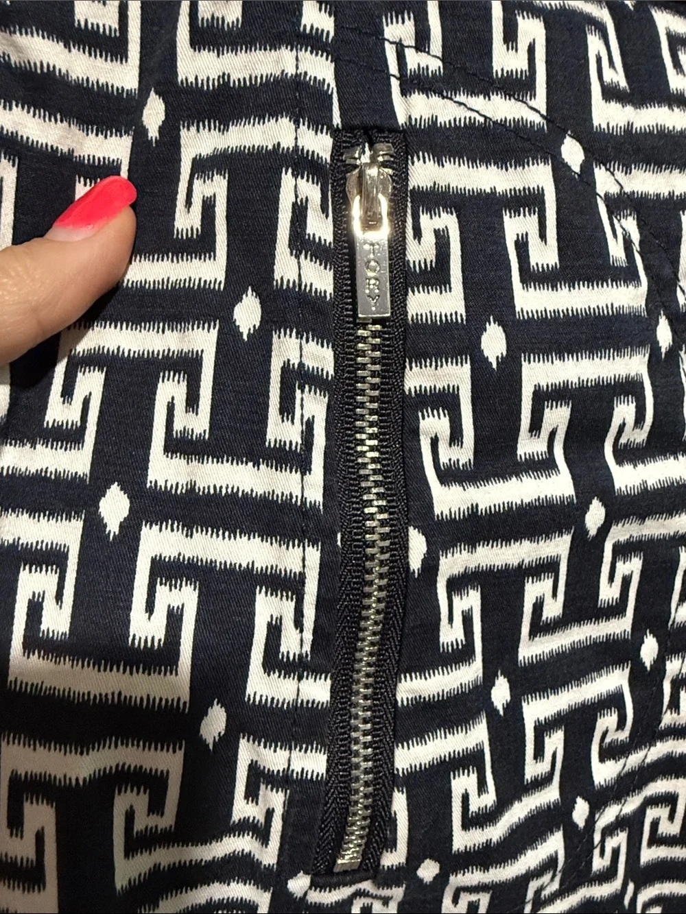 Tory Burch Navy and White Geo-Print Sleeveless Midi Dress